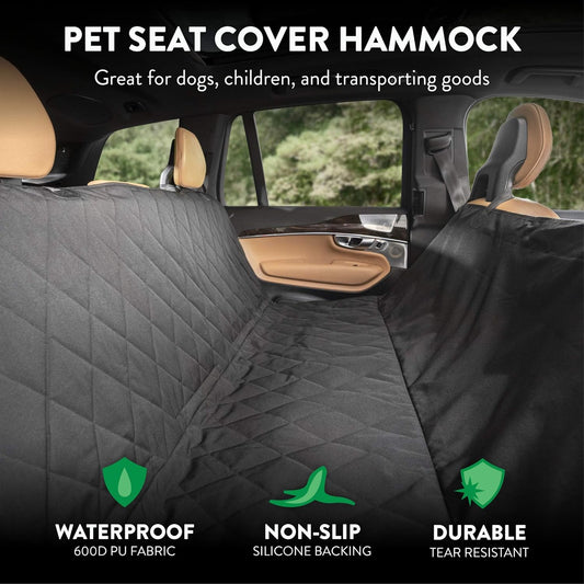 Polycotton Premium Rear Car Seat Protector W/Hammock | Washable & Waterproof Back Dog Cover For Car, Truck, Suv Nonslip, Tear Resistant Pet Regular Black