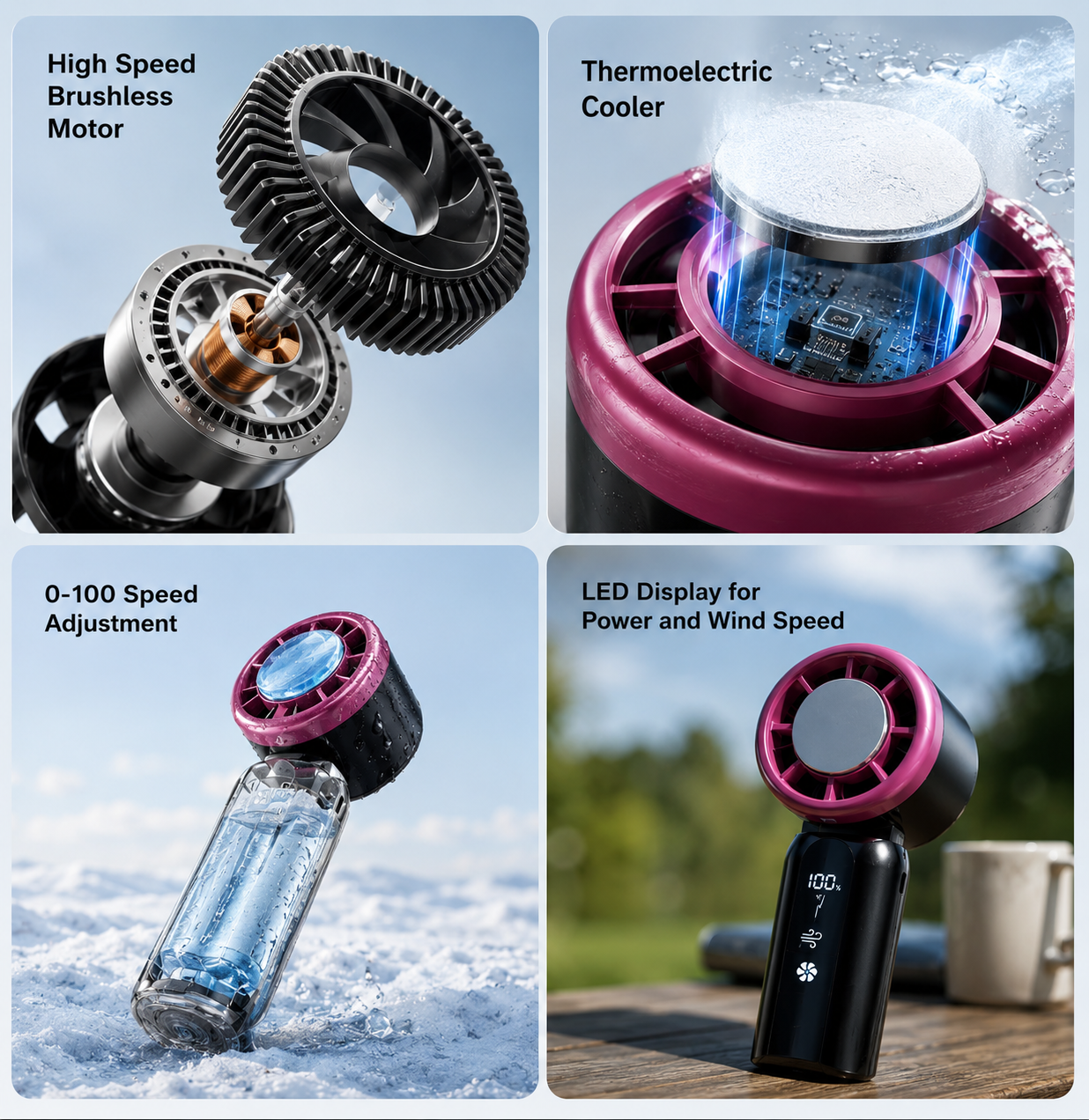 Portable Mini Ac Blower, 12000 RPM Turbo Motor, super cool mode, Touch Controls, 100 speed dial, 3000mAh Battery, USB Type-C Rechargeable – Mini Ac hand Fan.
