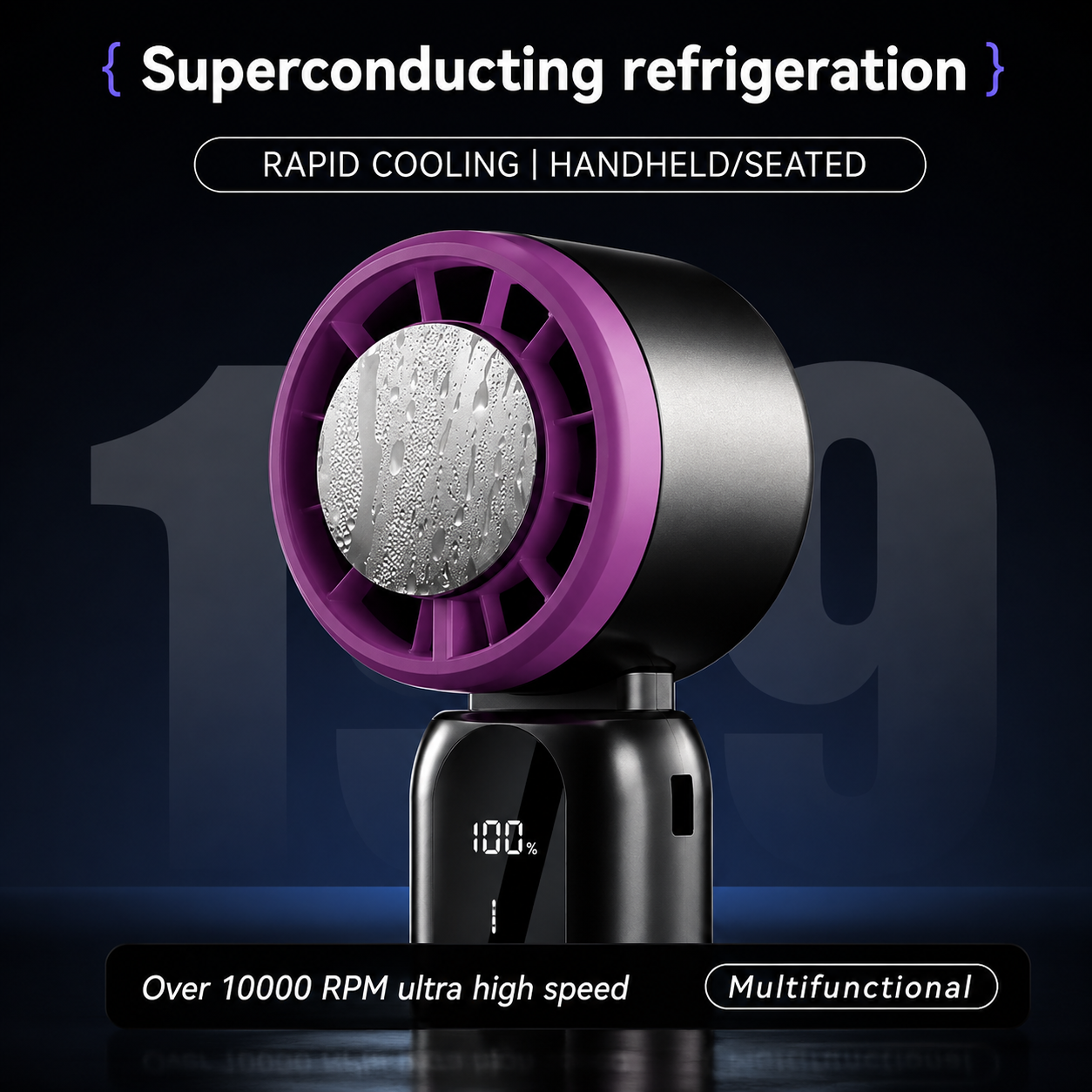 Portable Mini Ac Blower, 12000 RPM Turbo Motor, super cool mode, Touch Controls, 100 speed dial, 3000mAh Battery, USB Type-C Rechargeable – Mini Ac hand Fan.
