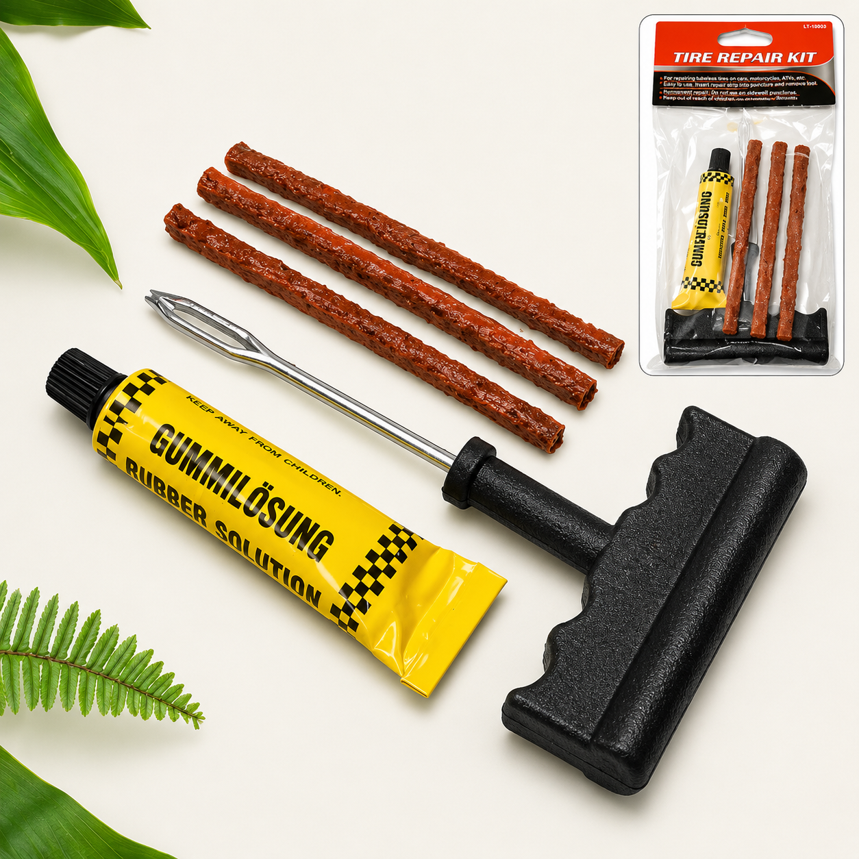 Tyre Puncture Repair Kit with 3 Seal Strips (5 Pcs Set)