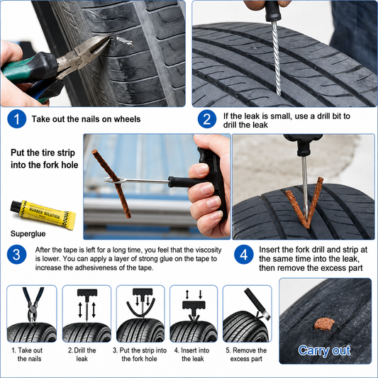 Tyre Puncture Repair Kit with 3 Seal Strips (5 Pcs Set)