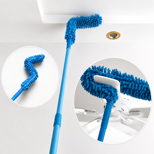Flexible Microfiber Ceiling Fan Duster with Extendable Long Handle | Bendable Chenille Cleaning Brush for Ceiling Fans, Walls, Corners & High Ceilings | Reusable Washable Dust Cleaner Tool