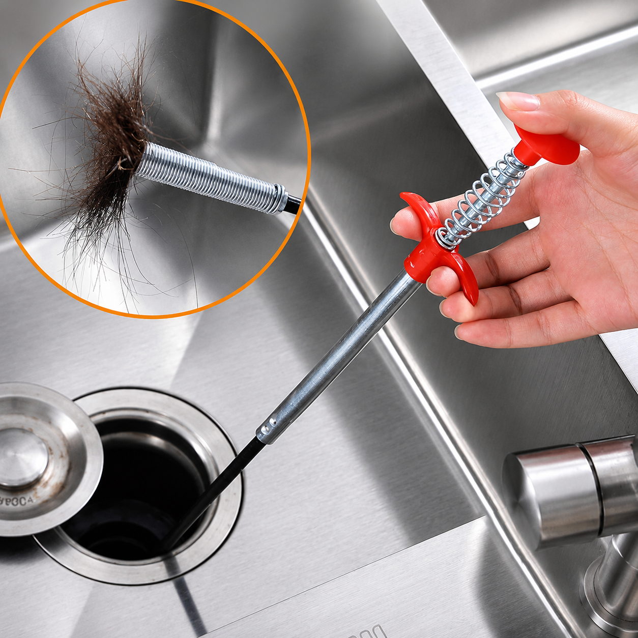 Professional Drain Snake Cleaner Tool – Flexible Spring Pipe Dredging Cleaner for Kitchen Sink, Bathroom Drain & Hair Clog Removal – Reusable Stainless Steel Drain Unblocker