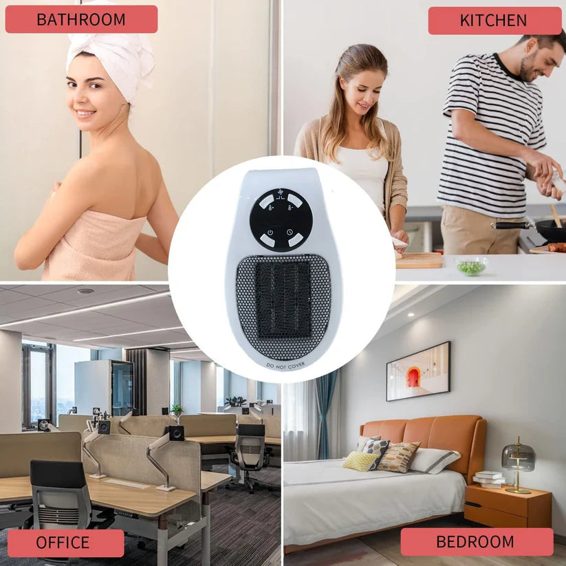 500W Portable Plug-In Space Heater, Mini Wall Outlet Electric Heater with LED Display, Adjustable Thermostat (15°C-32°C), 1-12H Timer & 2 Fan Speeds, Auto Power Off Safety Feature for Home, Office, and Desk