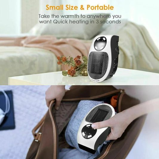 500W Portable Plug-In Space Heater, Mini Wall Outlet Electric Heater with LED Display, Adjustable Thermostat (15°C-32°C), 1-12H Timer & 2 Fan Speeds, Auto Power Off Safety Feature for Home, Office, and Desk