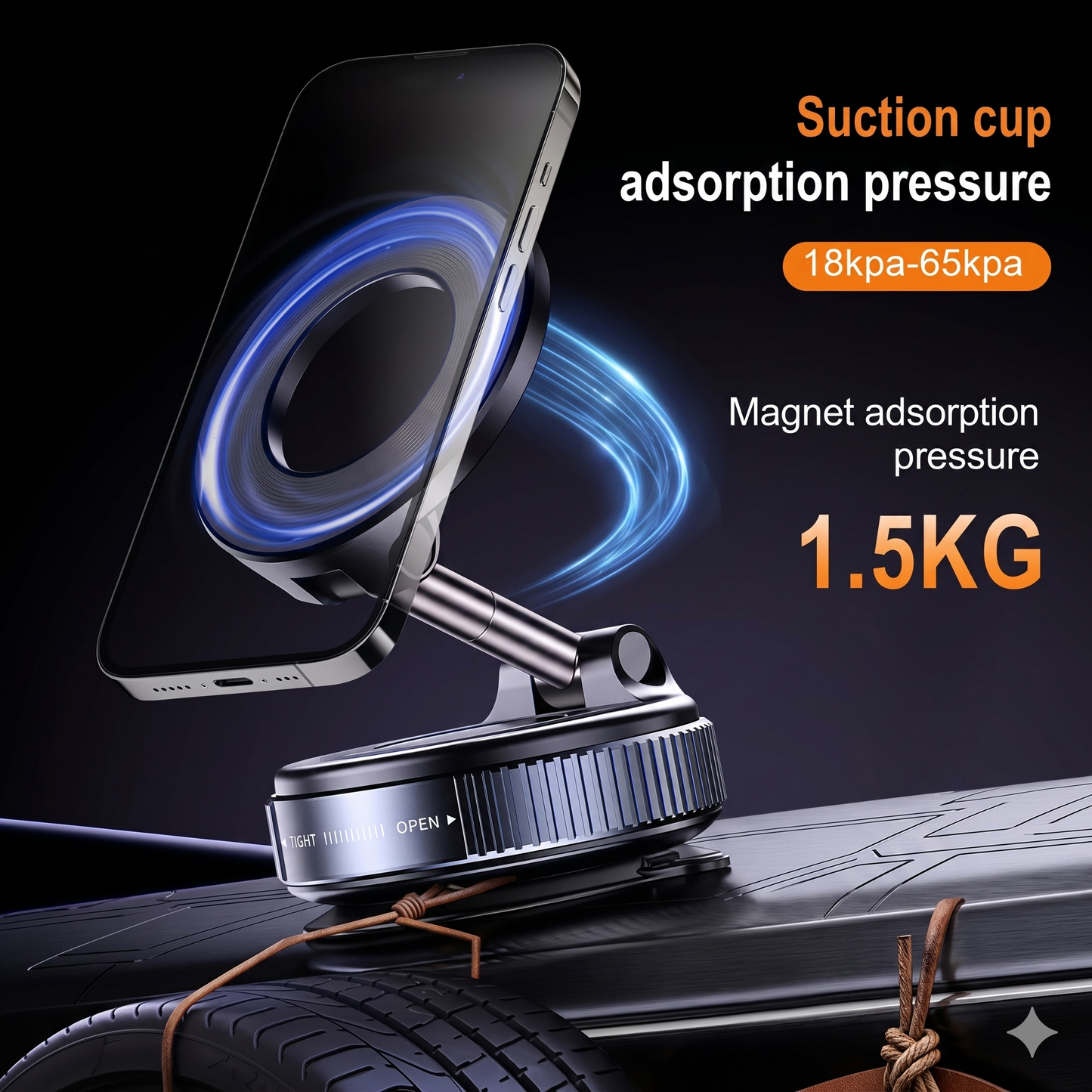Universal Magnetic Phone Mount, Foldable 3-Axis Adjustable MagSafe Stand with Upgraded Suction Cup, 360° Rotation Multi-Purpose Phone Holder for Car Dashboard, Desk, Kitchen, and Live Streaming - Black