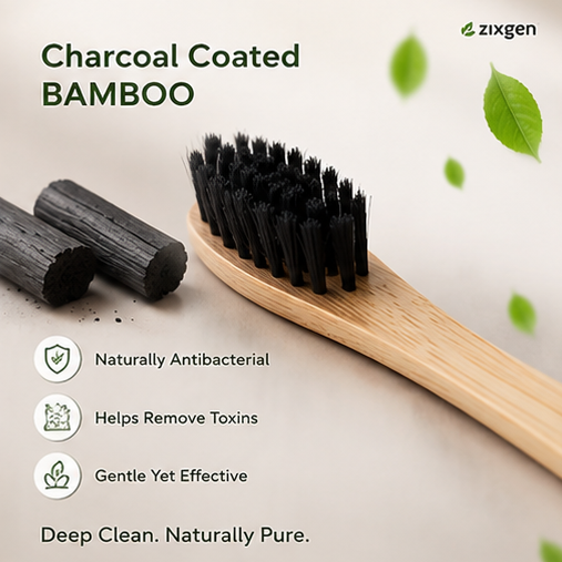 Ultra Soft Bamboo Toothbrush Pack – Charcoal Coated Bristles | Eco-Friendly Natural Bamboo Handle | Biodegradable Premium Wooden Tooth Brush for Adults | Oral Care (Pack of 4)
